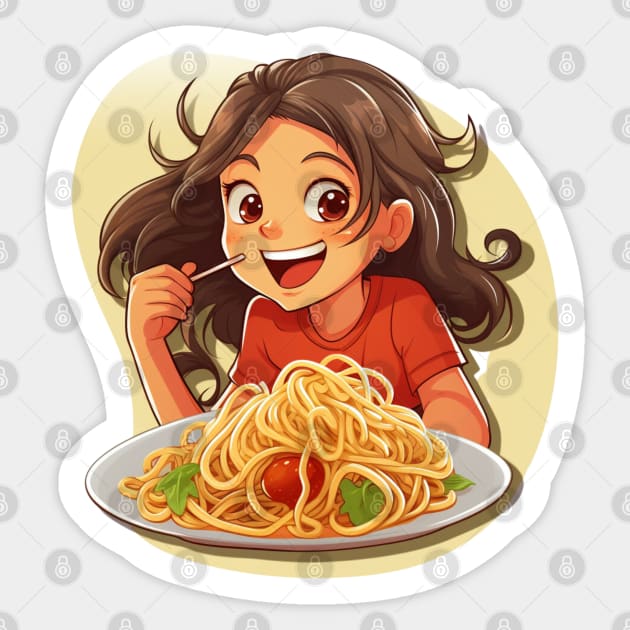 Cute Girl Eating Spaghetti Sticker by Riverside-Moon